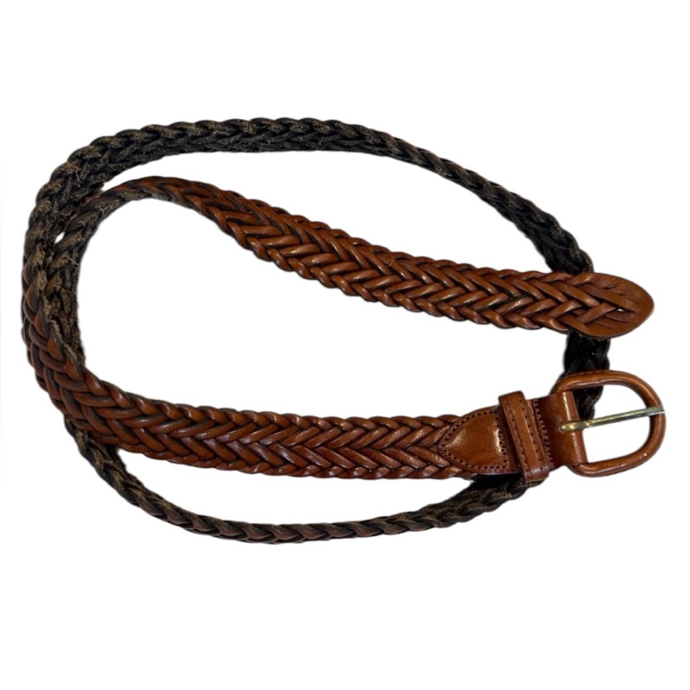 Full Grain Argentine Cowhide Braided Leather Belt Brown Size 40